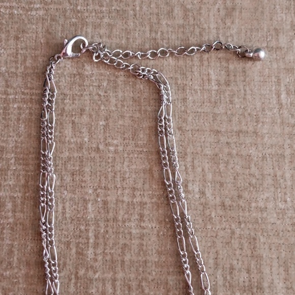 Double Strand Silver Tone Crystal Drop Necklace - Picture 4 of 6